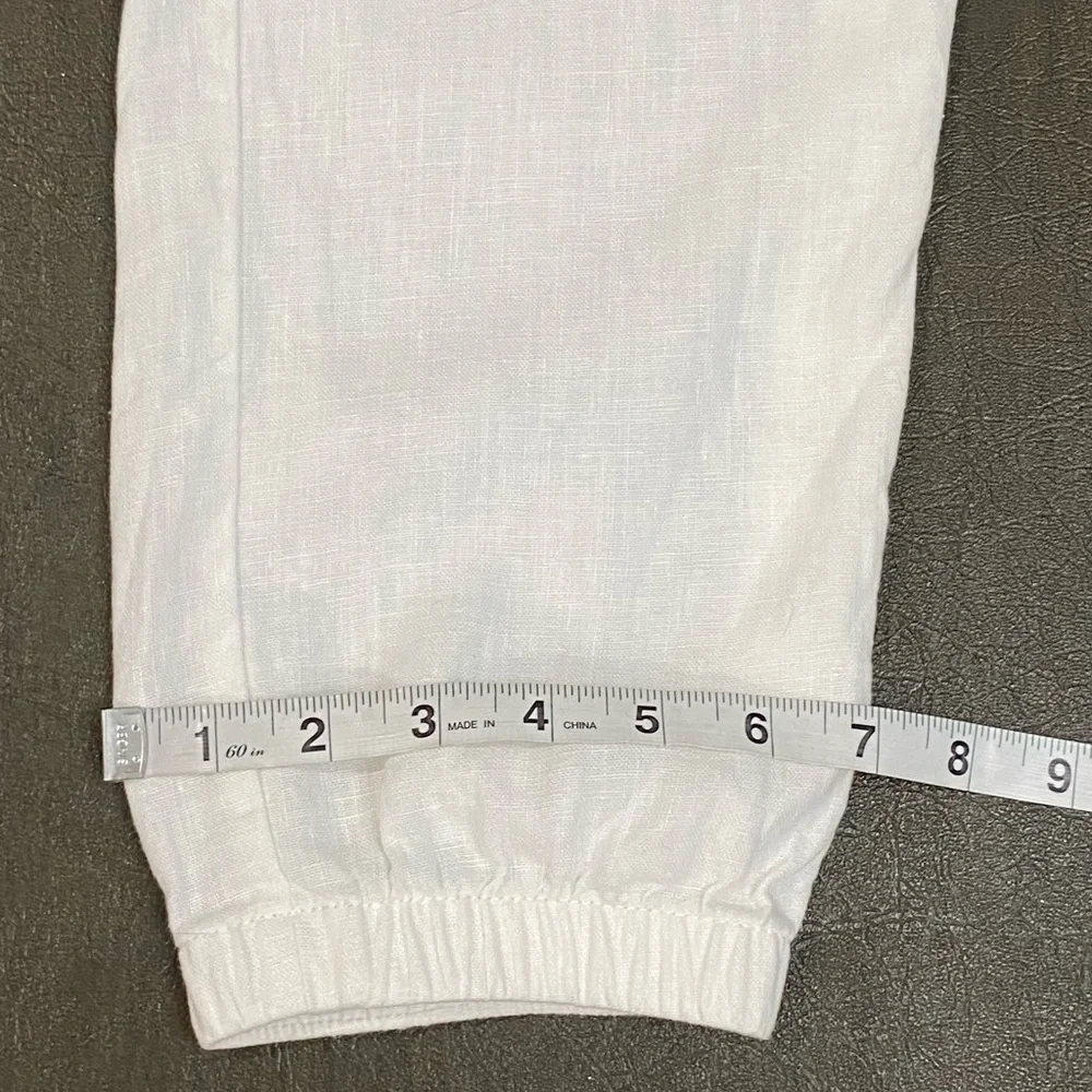 Athleta White Linen 100% Drawstring Cabo Joggers with Zip Pockets Size 10